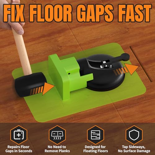 Floor Gap Fixer Tool Kit with Suction Cup & Rubber Mallet, Floating Floor Fixer Tool Repair for Laminate, LVP & Engineered Wood, Includes Silicone Pad for Textured Surfaces