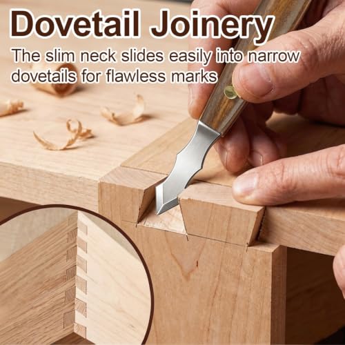 Marking Knife Set for Woodworking, 2-Piece Dual Bevel Precision Scribe Tools with Stainless Steel Blades and Wood Handles, Long Neck Design for Dovetail Joints and Tight Spaces