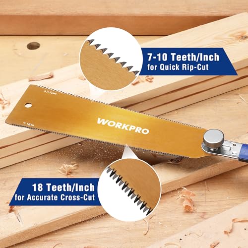 WORKPRO 10'' Japanese Pull Saw, Double-Edged Hand Saw with 7-10&18 TPI - size: 10'' - Wide Head