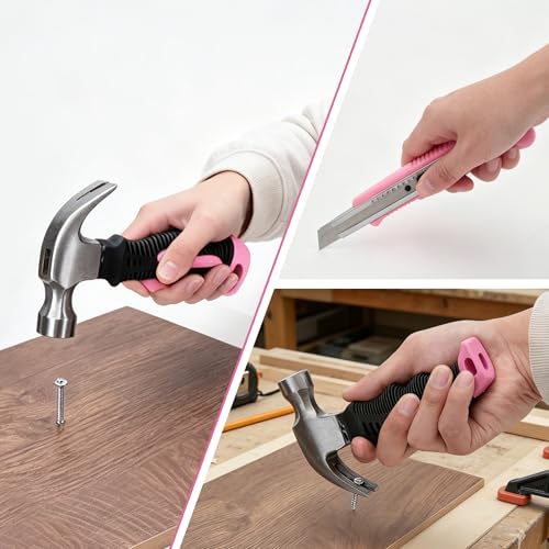 CARTMAN 150-Piece 8V Cordless Drill Hand Tool Set Pink Household Repair Kit - color: Pink