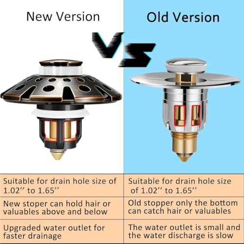 AzWzz Bathroom Sink Drain Strainer, 3 in 1 Pop Up Bathroom Sink Stopper - color: Oil Rubbed Bronze