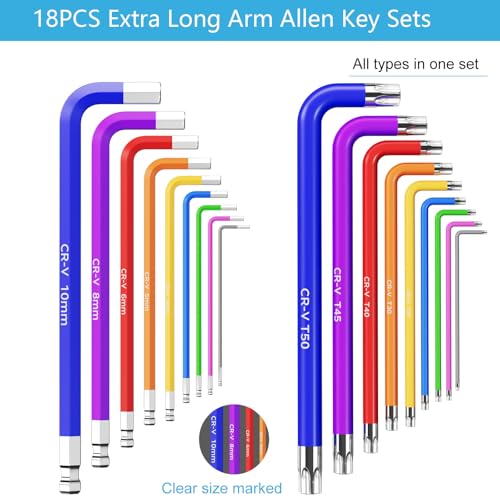 18 PCS Hex Key Set, Color-Coded, Chrome Vanadium Steel, Industrial Grade, T10-T50 - size: 18PCS Set