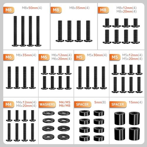 Universal TV Mounting Hardware Screw Kit, M4-M8 Screws for VESA Mounts | Black Screws, Complete set includes bolts, washers and spacers, Fits Most TVs/Monitors up to 80 inches,Organized Storage Case