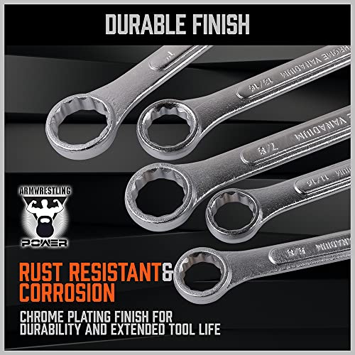 HORUSDY 26-Piece Durable Combination Wrench Set with Roll-up Pouch, Open End Wrench Set for General Household, Garage, Auto Repairs, SAE 1/4” - 1” and Metric 8mm - 24mm - style: Combination Wrench Set