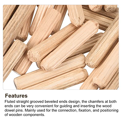 uxcell Wooden Dowel Pins 36pcs 6x30mm(1/4" x1-1/4) Fluted Beveled Ends Wood Dowel Pegs Kiln Dried Hardwood for Woodworking Furniture Shelf - size: 6x30mm