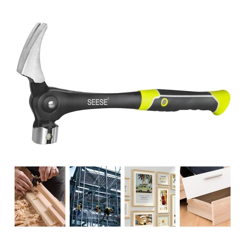 SEESE Adjustable Nail Puller Hammer: Magnetic Nail Starter, Anti-Slip Shock-Absorbing Handle - Claw Hammer for DIYers in Workshop, Construction & Remodeling