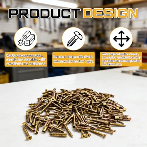 Moxweyeni 100 Pack 6 x 32 mm Heavy Duty Hollow Wall Anchors with Screws Loose Hinge Hole Repair Kits for Hinge Hole Repair and Concrete, Hollow, and Wood Walls