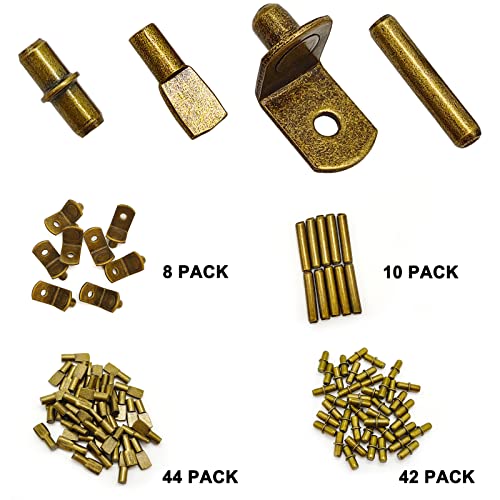 104Pcs Shelf Pins Pegs Kit,4 Styles Shelf Support Pegs,Bookshelf Pegs for Shelves,Cabinet Shelf Bracket Pegs Shelf Holders Pins for Kitchen Furniture & Closet (5mm & 1/4inch,Bronze Tone) - style: 4 Style-Bronze tone-104 Pcs