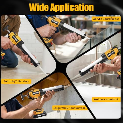 Electric Caulking Gun, Battery Powered Caulk Gun with 2 x 2000mAh Batteries, 9pcs Caulk Remover Tool, 6 Adjustable Speeds, Dripless Auto Retract, LED Light Silicone Gun for Filling, Sealing - color: With 2x 2.0ah Battery