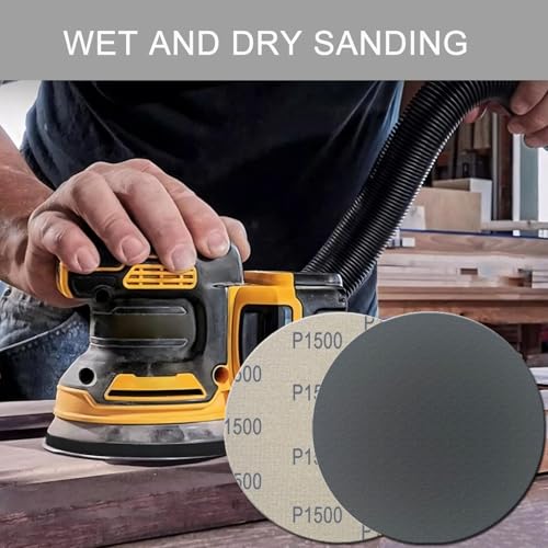 6 Inch 50 Pcs Wet Dry Hook and Loop Sanding Discs, No Hole, 1500 Grit - style: Grit 1500