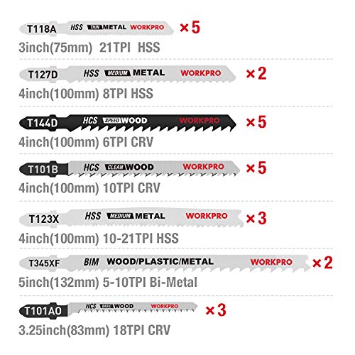 WORKPRO 25-Piece T-Shank Jig Saw Blade Set with Storage Case