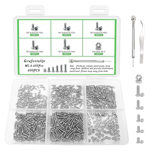600Pcs M1.4 x 3mm / 4mm / 5mm / 6mm / 8mm Metric Micro Screws Nuts Assortment Kit, Phillips Pan Head, Tiny Machine Screws Assortment for Watch Repair, Electronics, RC Drones, Arduino, DIY Projects - size: M1.4x3/4/5/6/8-600Pcs