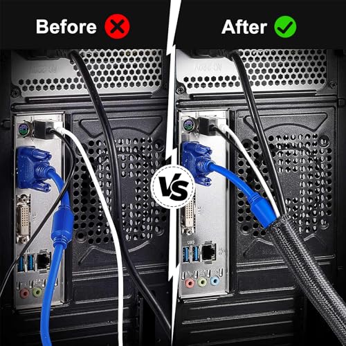 1/4" Cable Management Loom Wrap Sleeve Cord Wire Hider Organizer Covers - size: 1/4"-8ft