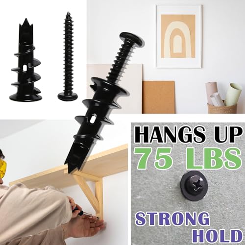 20Pcs Black Metal Self-Drilling Wall Anchors and Screws for Drywall - size: Black Metal