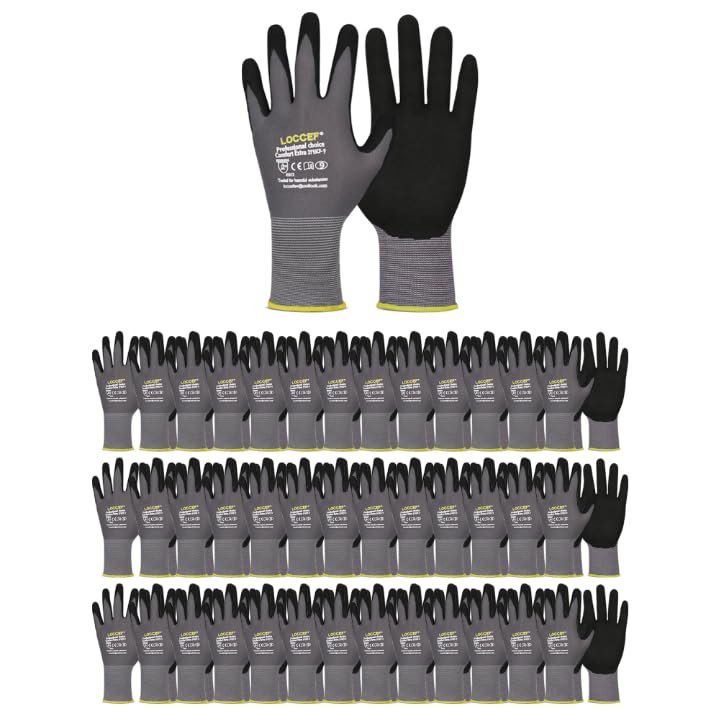 LOCCEF MicroFoam Nitrile Coated Safety Work Gloves - color: Grey 36-pairs