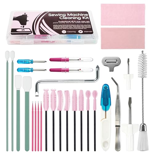 Prelady 30Pcs Sewing Machine Cleaning Kit, Durable Storage Box, Multi Brushes & Screwdriver, Universal Maintenance Tools for Household Sewing Machines