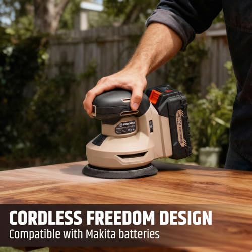 5" Cordless Random Orbital Sander(with Battery & Charger), Brushless 6-Speed 6000–12000 RPM, Palm Orbital Sander for Sanding, Includes Dust Bag & 12PCS Sandpapers