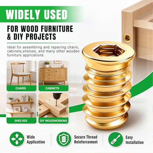 Twidec/22PCS 3/8-16 Threaded Inserts for Wood Furniture Screw-in Nut Wood Inserts Bolt Assortment Kit with Hex Wrench and Drill Bit(3/8-16x20mm) - size: 3/8"-16x20mm