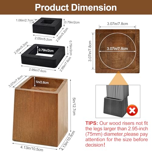 Wooden Bed Risers 5 Inch Heavy Duty, Support 2500 lbs, Brown - color: Retro Brown, size: 5"H(Inner 4"H)
