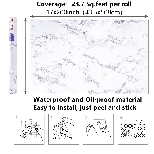Arthome White Marble Contact Paper - Peel and Stick Wallpaper - Self-Adhesive & Removable Wall Paper for Furniture Desk, Kitchen Countertop, Cabinet, Shelf Liner, Wallcovering, (17"x240") - color: White Marble, size: 17" x 240"