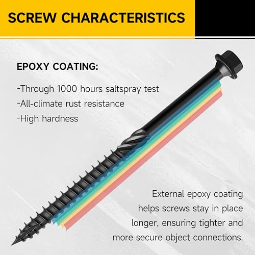 50Pcs 4 Inch Wood Screws, #14 x 4 Heavy Duty Outdoor Wood Screws Assortment Kit Deck Screws, Black Timber Screws Lag Bolts, Hex Socket Included Hex Head Log Landscaping Black Long Screws By Mywish - size: #14 x 4"