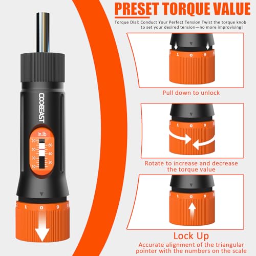 coobeast 38Pcs Preset 1/4” Drive Torque Screwdriver with S2 Bits | Torque Wrench Screwdriver Set,for Maintenance,Tools,Bike Repairing,Mounting,Inch Pound Torque Range 10-70 In-lb - size: 38PCS