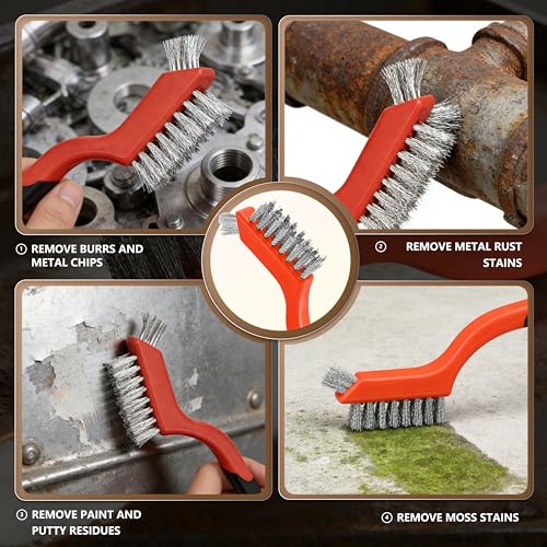 12 Pieces Stainless Steel Wire Brush Set, Stainless Steel Bristles - color: Stainless steel