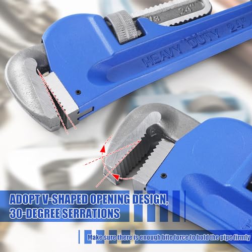 Gisafai 8" 10" 12" 14" 18" 24" Straight Heavy Duty Pipe Wrench Set Plumber Adjustable Water Alloy Steel Grip Plumber's Wrench Plumbing Tools, Blue - size: 8" 10" 12" 14" 18" 24"
