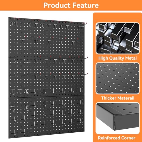 WALMANN 96 PCS Pegboard Kit with Hooks, 36x24 in Tools Storage Pegboard - color: Black