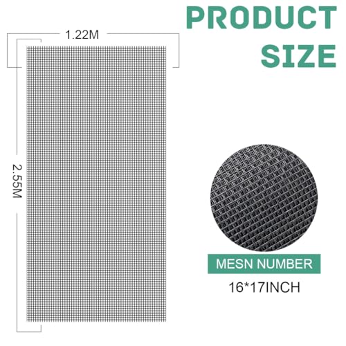 Pet Proof Window Screen Replacements 47.2"X 98.4" Window Screen Roll Door Screen Replacement Mesh Heavy Duty Screens Repair Kit for Sliding Door Patio (Folded Package)
