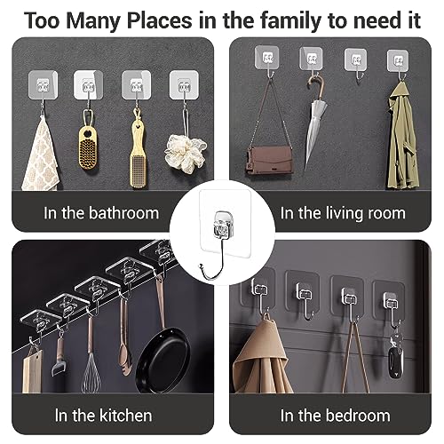 Large Adhesive Hooks, 18 Pack Hold 44lb(Max) Heavy-Duty Sticky Hooks,Waterproof & Rustproof Wall Hook for Hanging Can be Use Kitchen Bathroom Outdoor Ceiling Office, Transparent