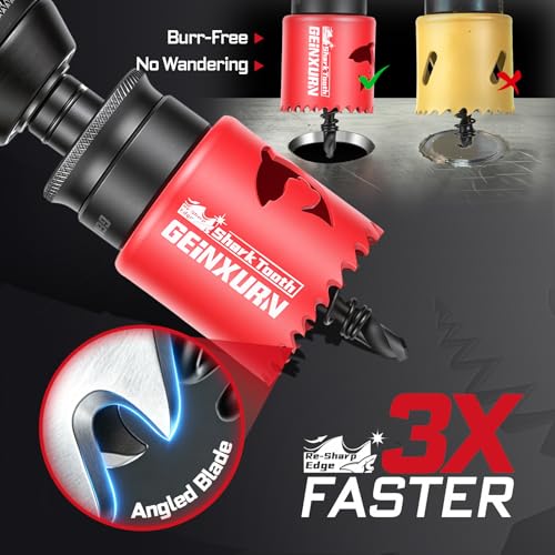 Geinxurn 1-3/4 Inch(44mm) Hole Saw, 2PCS HSS Bi-Metal Hole Saw Kit with Shark Tooth Hole Cutter for Wood,Drywall, PVC Boards and Thin Metal - color: 2 PCS 1-3/4"