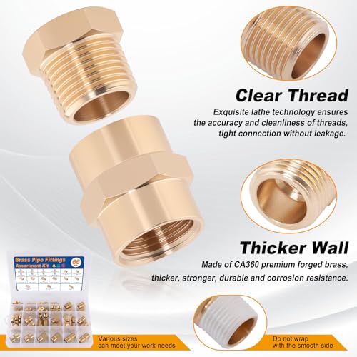 KOOTANS 66PCS Brass Pipe Fittings Assortment Kit Pipe NPT Set