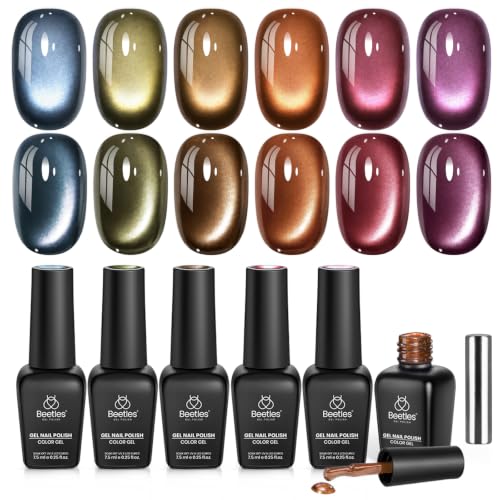 Beetles Cat Eye Gel Nail Polish Set, Timeless Amber 6 Colors Fall Nail Gel - color: A - Glass Cat Eye | Timeless Amber