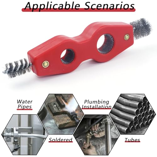 4 in 1 Copper Tubing Brush, 1/2 in and 3/4 in Copper Pipe Cleaner, Stainless Steel Coppers Tubing Wire Brush Cleaning Inside and Outside Thread, for Plumbing Installation, Soldering, Coppers Pipes - style: Red