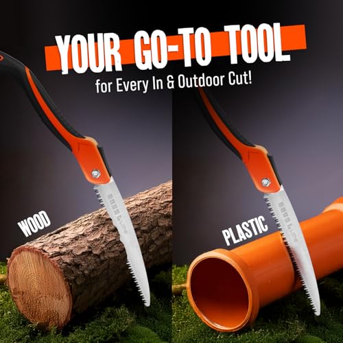 Folding Camping saw 11 Inch - Heavy Duty Pruning Saw with Triple-Cut SK5 Blade, 7 TPI Razor Teeth for Tree Trimming, Wood Cutting, Camping, Bushcraft, and Gardening - size: 11 INCH (Orange)