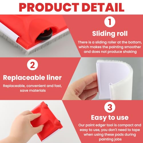 Paint Edger Trimmer with 2pcs Replacement Pad Refills, Corner Walls & Ceilings Paint Pad Applicator, Edge Painting Tool for Walls, Ceilings, Corners, Trims, and Edges FLA-wless Cutting-in
