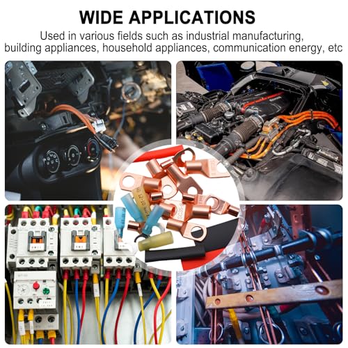130Pcs Copper Wire Lugs Kit, Battery Terminal Connectors AWG 2 4 6 8 10 12 14 16 Gauge Heavy Duty Battery Cable Ends Ring Terminal Wire Connectors Kit with Heat Shrink Tubing - size: 130Pcs