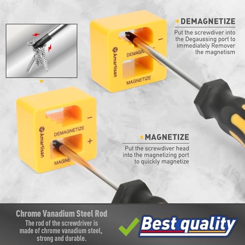 Magnetic Screwdrivers Set with Case, Amartisan 43-piece Includs Slotted, Phillips, Hex, Pozidriv,Torx and Precision Screwdriver Set, Magnetizer Demagnetizer Tools, Tools for Men - style: 43-piece Screwdrivers Set