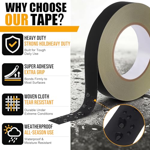 4 Pack Gaffers Tape, 1 in x 66 Yard Acetate Cloth Fabric Tape 0.2 mm Thick Black Electrical Wire Harness Insulation Tapes, Heat Resistant for Wire Wrap, Splicing, Multipurpose