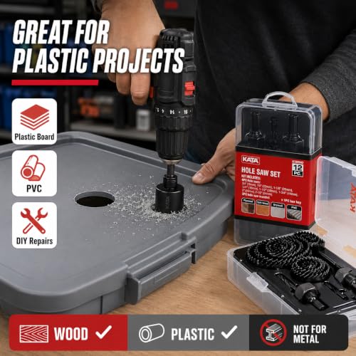 KATA 12-Pieces Hole Saw Kit 3/4"-2-1/2" for Soft Wood, Drywall, PVC in Case - color: 12PCS