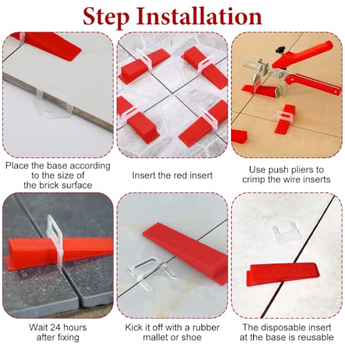 Tile Leveling System Kit with Tile Plier, 300 Piece Spacers Clips and 100PCS Reusable Wedges 1/8 Inch Tile Leveling Kit for Floor Wall Ceramic Stone Installation