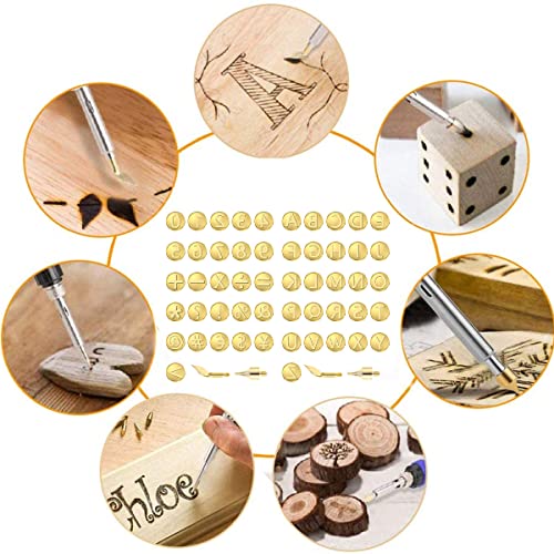 FUYGRCJ- 56Pcs Wood Burning Tip Set Letter Wood Burning Tool Including Alphabet Number Symbol Brass Alphabet Number Template for DIY Embossing Carving Craft Wood Burning