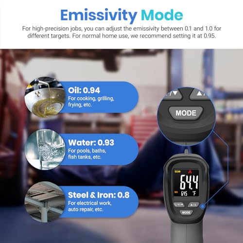 Etekcity Infrared Thermometer Laser Temperature Gun, Color Display - color: Gray, style: Classic