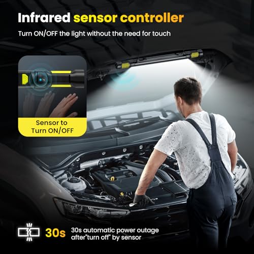 3000LM Rechargeable LED Underhood Work Light, 【Auto On/Off】 Work Light | 3000LM brightness for engine bays, garages, workshops and roadside repairs; magnetic mounting, hooks, 5200mAh battery