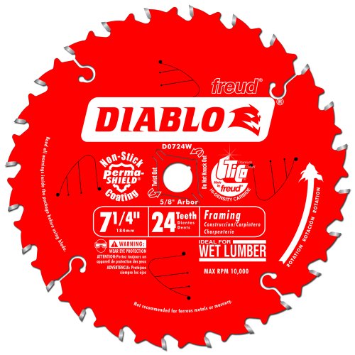 Diablo Framing Saw Blade - 24 Teeth, 7-1/4" Dia, 5/8" Arbor, .059" Kerf