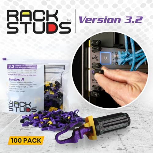 Rackstuds P100 Series II - Server Rack Screws 100-Pack | Cage Nut Replacement Purple 3.2mm/0.126" | A Faster, Easier Solution for Rack mounting Gear in 19" Racks with Square Punched Vertical Rails - color: Purple, size: 100 Pack