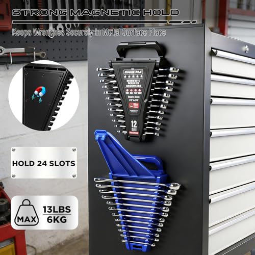 2-Piece Magnetic Wrench Organizer, 24-Slot Wrenches Holder Set with Lock Cover Metric 6–18mm & SAE 1/4-3/4", Wrench Rack Tool Trays with Carrying Handle for Wall Mount Toolbox Drawer Storage - style: 24-Slot Locking Cover / 2-Pack