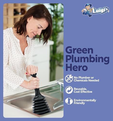 Luigi's Sink Plunger Kitchen - Sink Plunger Bathroom - Drain Bathtub or Shower - Small and Powerful Clog Remover - Commercial Style "Plumbers Plungers" with Large Bellows - Black - Small - color: Black