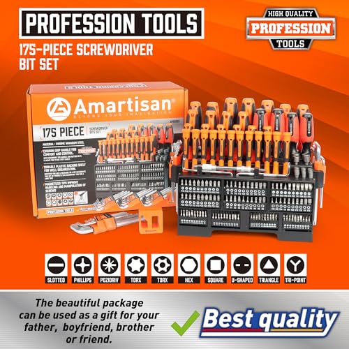 Amartisan 175-piece Magnetic Screwdrivers Set Plastic Racking, DIY Tools Set Tools for Men Tools Gift, Includs Precision screwdriver, Magnetizer, Key Set, Nut Driver and Bit Set - style: 175-piece Screwdrivers Set